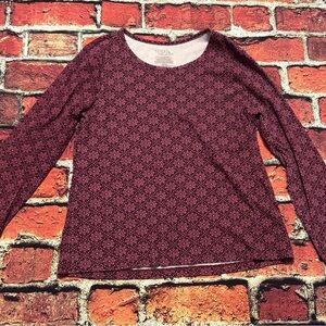 Time and Tru Women's Burgundy Patterned Long Sleeve Top